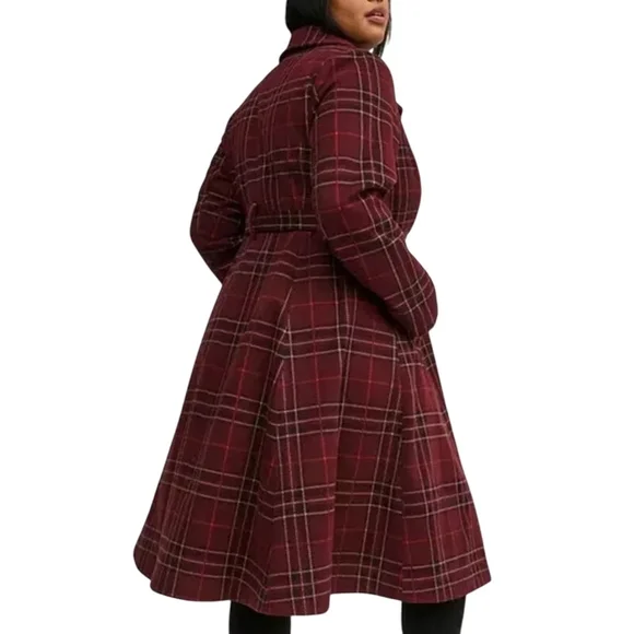 NWOT Torrid Burgundy Plaid Softest Tie Front Coat- Size 2x - Picture 2 of 13